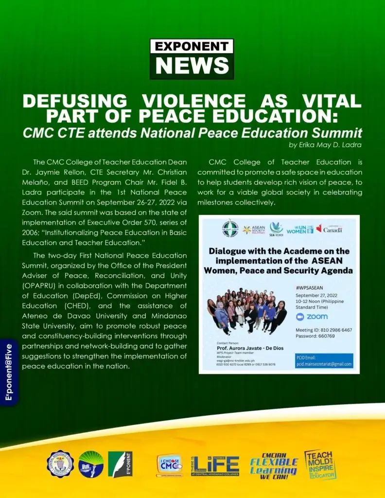 ICYMI | DEFUSING VIOLENCE AS VITAL PART OF PEACE EDUCATION: CMC CTE attends National Peace Education Summit 1 11 1